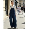 image:imageY2k Barrel Jeans Overalls Womens Boyfriend Denim Jumpsuit Cargo Patchwork Baggy Jeans Cropped PantsDark Blue