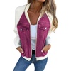 image:imageWomen Bomber Jacket Zip Up Denim Patchwork Varsity Baseball Denim JacketPurple