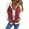 image:imageWomen Bomber Jacket Zip Up Denim Patchwork Varsity Baseball Denim JacketRed