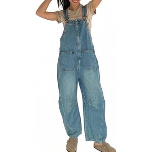 image:imageY2k Barrel Jeans Overalls Womens Boyfriend Denim Jumpsuit Cargo Patchwork Baggy Jeans Cropped PantsBlue