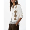 image:imageCHARTOU Women Argyle Sweater Cardigan Fall Crewneck Button Down Long Sleeve Knit TopBeige
