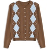 image:imageCHARTOU Women Argyle Sweater Cardigan Fall Crewneck Button Down Long Sleeve Knit TopBrown
