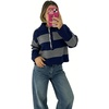 image:imageCHARTOU Women Color Block Striped Polo Half Button Knit Sweater Cropped Pullover JumperGrey