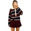 image:imageCHARTOU Women Color Block Striped Polo Half Button Knit Sweater Cropped Pullover JumperNavy