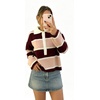 image:imageCHARTOU Women Color Block Striped Polo Half Button Knit Sweater Cropped Pullover JumperWine