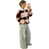 image:imageCHARTOU Women Color Block Striped Polo Half Button Knit Sweater Cropped Pullover JumperWine
