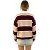 image:imageCHARTOU Women Color Block Striped Polo Half Button Knit Sweater Cropped Pullover JumperWine