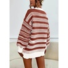 image:imageCHARTOU Women Contrast Striped Pullover Sweater 2025 Fall Outfits Oversized Knit Jumper TopsSolid Brown