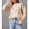 image:imageCHARTOU Women Cute Knitted Sweater Long Sleeve Crewneck Knit Sweater Pullover Floral Knitwear Jersey Jumper TopApricot B
