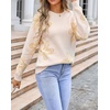 image:imageCHARTOU Women Cute Knitted Sweater Long Sleeve Crewneck Knit Sweater Pullover Floral Knitwear Jersey Jumper TopApricot Y