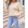 image:imageCHARTOU Women Cute Knitted Sweater Long Sleeve Crewneck Knit Sweater Pullover Floral Knitwear Jersey Jumper TopApricot Y
