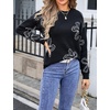 image:imageCHARTOU Women Cute Knitted Sweater Long Sleeve Crewneck Knit Sweater Pullover Floral Knitwear Jersey Jumper TopBlack