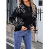 image:imageCHARTOU Women Cute Knitted Sweater Long Sleeve Crewneck Knit Sweater Pullover Floral Knitwear Jersey Jumper TopBlack