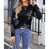 image:imageCHARTOU Women Cute Knitted Sweater Long Sleeve Crewneck Knit Sweater Pullover Floral Knitwear Jersey Jumper TopBlack