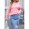 image:imageCHARTOU Women Cute Knitted Sweater Long Sleeve Crewneck Knit Sweater Pullover Floral Knitwear Jersey Jumper TopPink