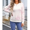 image:imageCHARTOU Women Cute Knitted Sweater Long Sleeve Crewneck Knit Sweater Pullover Floral Knitwear Jersey Jumper TopWhite
