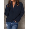 image:imageCHARTOU Women Loose Quarter Zip Pullover Sweater Half Zip Rib Knit Turtleneck Sweater Jumper TopNavy