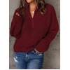 image:imageCHARTOU Women Loose Quarter Zip Pullover Sweater Half Zip Rib Knit Turtleneck Sweater Jumper TopWine Red