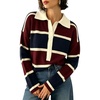 image:imageCHARTOU Women Color Block Striped Polo Half Button Knit Sweater Cropped Pullover JumperNavy