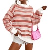 image:imageCHARTOU Women Contrast Striped Pullover Sweater 2025 Fall Outfits Oversized Knit Jumper TopsSolid Watermelon