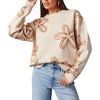 image:imageCHARTOU Women Cute Knitted Sweater Long Sleeve Crewneck Knit Sweater Pullover Floral Knitwear Jersey Jumper TopApricot B