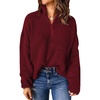 image:imageCHARTOU Women Loose Quarter Zip Pullover Sweater Half Zip Rib Knit Turtleneck Sweater Jumper TopWine Red