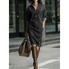 image:imageCHARTOU Women Denim Midi Shirt Dress Long Sleeve Casual Shift Jean DressBlack
