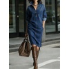 image:imageCHARTOU Women Denim Midi Shirt Dress Long Sleeve Casual Shift Jean DressDark Blue