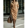image:imageCHARTOU Women Denim Midi Shirt Dress Long Sleeve Casual Shift Jean DressKhaki