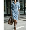 image:imageCHARTOU Women Denim Midi Shirt Dress Long Sleeve Casual Shift Jean DressLight Blue