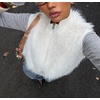 image:imageCHARTOU Women Faux Fur Fuzzy Cropped Sweater Vest Fall Winter Stand Collar Zipper Up Sleeveless Outwear CoatWhite