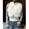 image:imageCHARTOU Women Faux Fur Fuzzy Cropped Sweater Vest Fall Winter Stand Collar Zipper Up Sleeveless Outwear CoatWhite