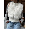 image:imageCHARTOU Women Faux Fur Fuzzy Cropped Sweater Vest Fall Winter Stand Collar Zipper Up Sleeveless Outwear CoatWhite