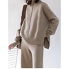 image:imageCHARTOU Women Two Piece Sweater Pants Set Sweatsuit Wide Leg Pants Palazzo Knit Lounge Set OutfitsApricot