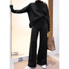 image:imageCHARTOU Women Two Piece Sweater Pants Set Sweatsuit Wide Leg Pants Palazzo Knit Lounge Set OutfitsBlack