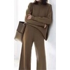 image:imageCHARTOU Women Two Piece Sweater Pants Set Sweatsuit Wide Leg Pants Palazzo Knit Lounge Set OutfitsCoffee