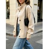 image:imageCHARTOU Womens Funnel Neck Button Down Cardigan Sweater Rib Knit Short Jacket CoatApricot