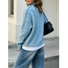 image:imageCHARTOU Womens Funnel Neck Button Down Cardigan Sweater Rib Knit Short Jacket CoatBlue