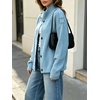 image:imageCHARTOU Womens Funnel Neck Button Down Cardigan Sweater Rib Knit Short Jacket CoatBlue