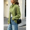 image:imageCHARTOU Womens Funnel Neck Button Down Cardigan Sweater Rib Knit Short Jacket CoatGreen