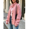 image:imageCHARTOU Womens Funnel Neck Button Down Cardigan Sweater Rib Knit Short Jacket CoatPink