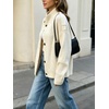 image:imageCHARTOU Womens Funnel Neck Button Down Cardigan Sweater Rib Knit Short Jacket CoatWhite