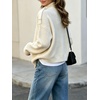 image:imageCHARTOU Womens Funnel Neck Button Down Cardigan Sweater Rib Knit Short Jacket CoatWhite