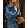 image:imageWomen Cropped Denim Jacket Casual Y2k Loose Fit Bomber Jacket Short Denim CoatDark Blue