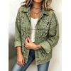 image:imageWomen Floral Lace Patchwork Denim Jacket Buttoned Long Sleeve CoatArmy Green