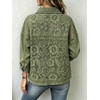 image:imageWomen Floral Lace Patchwork Denim Jacket Buttoned Long Sleeve CoatArmy Green