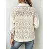 image:imageWomen Floral Lace Patchwork Denim Jacket Buttoned Long Sleeve CoatBeige