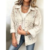 image:imageWomen Floral Lace Patchwork Denim Jacket Buttoned Long Sleeve CoatBeige