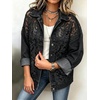 image:imageWomen Floral Lace Patchwork Denim Jacket Buttoned Long Sleeve CoatBlack
