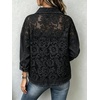image:imageWomen Floral Lace Patchwork Denim Jacket Buttoned Long Sleeve CoatBlack